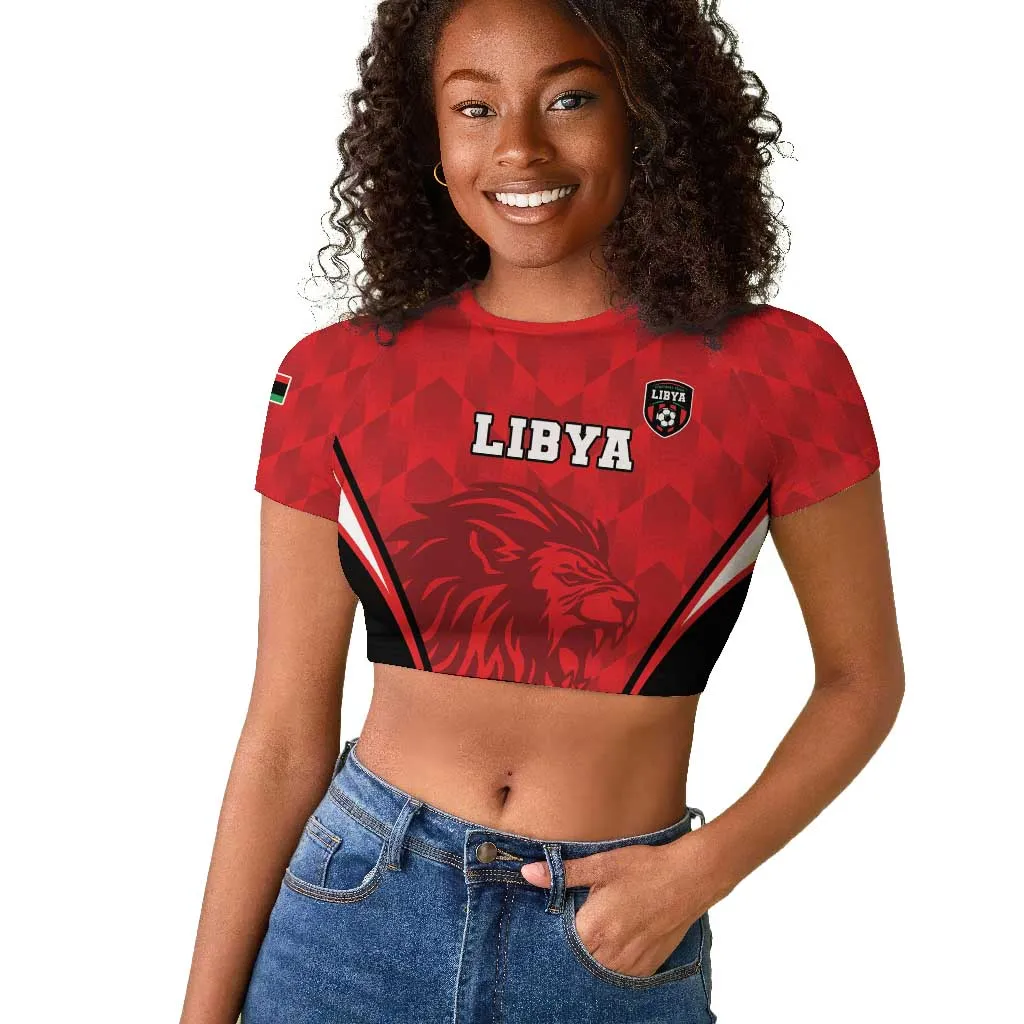 Afro Libya Football Custom Raglan Cropped T shirt Barbary Lion - Sporty Style LT15