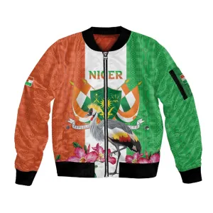 Afro Niger Sannu Sleeve Zip Bomber Jacket Coat Of Arms - African Pattern LT15