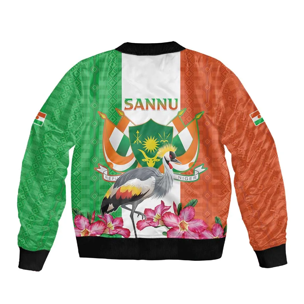 Afro Niger Sannu Sleeve Zip Bomber Jacket Coat Of Arms - African Pattern LT15