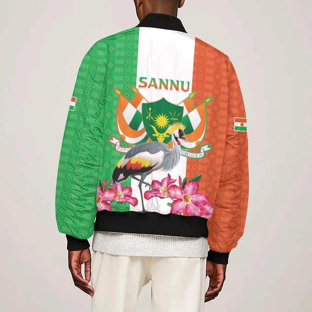 Afro Niger Sannu Sleeve Zip Bomber Jacket Coat Of Arms - African Pattern LT15