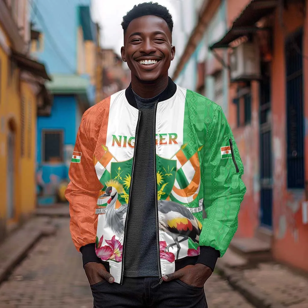 Afro Niger Sannu Sleeve Zip Bomber Jacket Coat Of Arms - African Pattern LT15