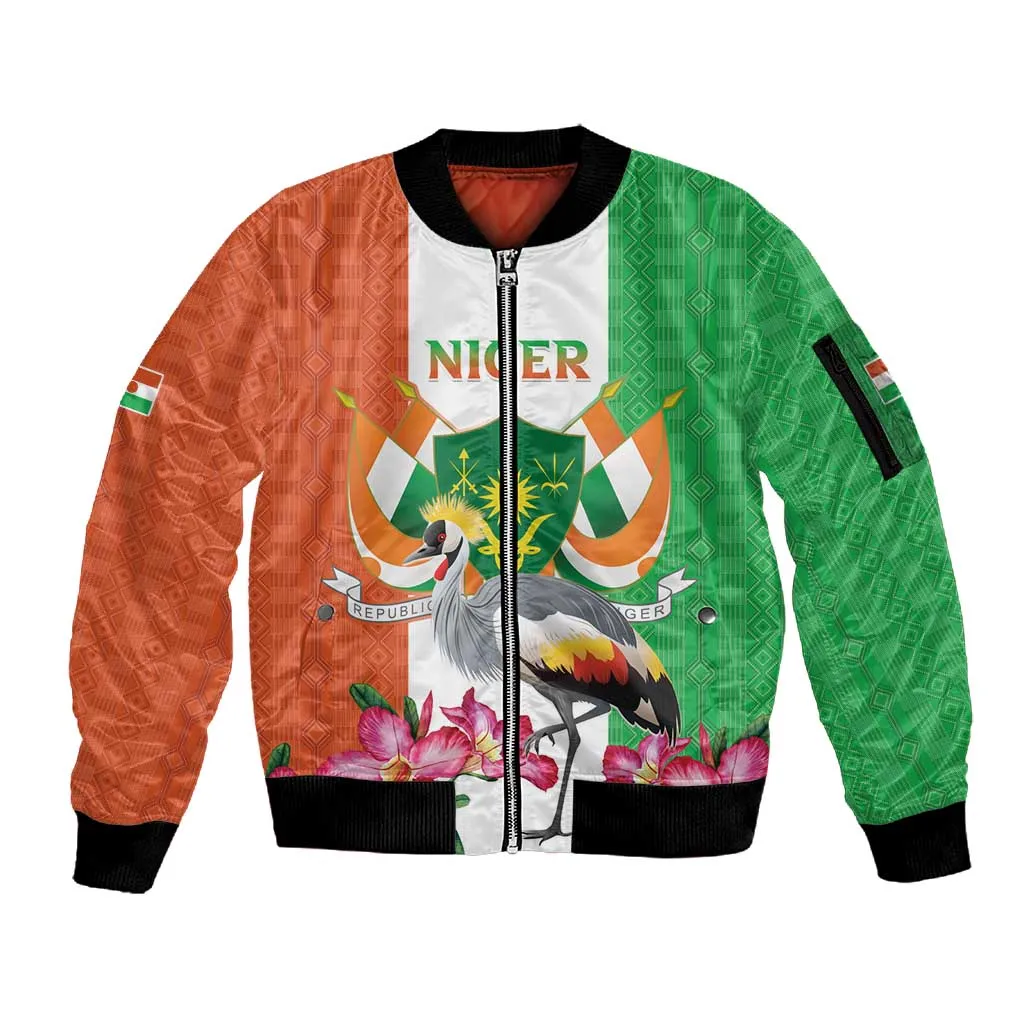 Afro Niger Sannu Sleeve Zip Bomber Jacket Coat Of Arms - African Pattern LT15
