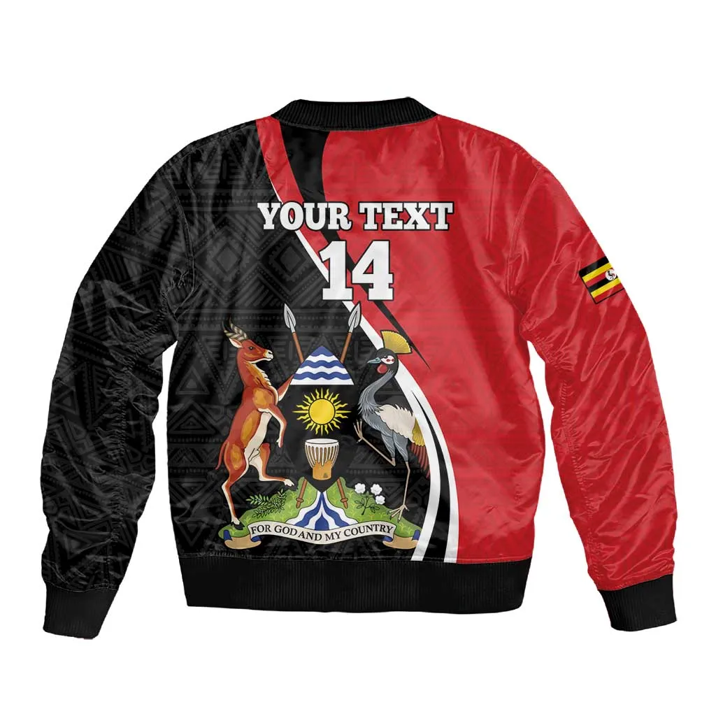 Afro Uganda Rugby Custom Sleeve Zip Bomber Jacket Go Cranes - African Pattern LT14
