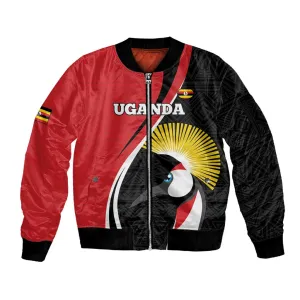 Afro Uganda Rugby Custom Sleeve Zip Bomber Jacket Go Cranes - African Pattern LT14