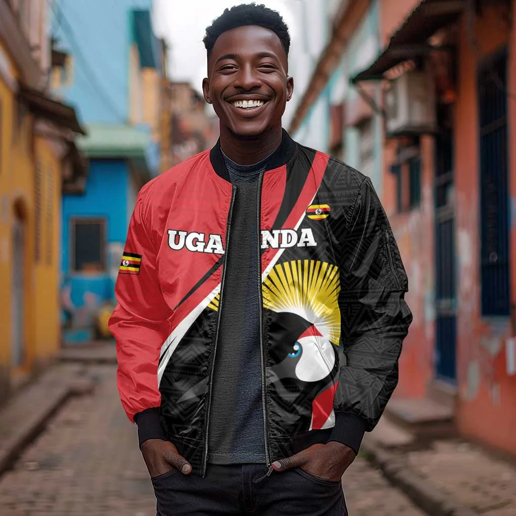 Afro Uganda Rugby Custom Sleeve Zip Bomber Jacket Go Cranes - African Pattern LT14