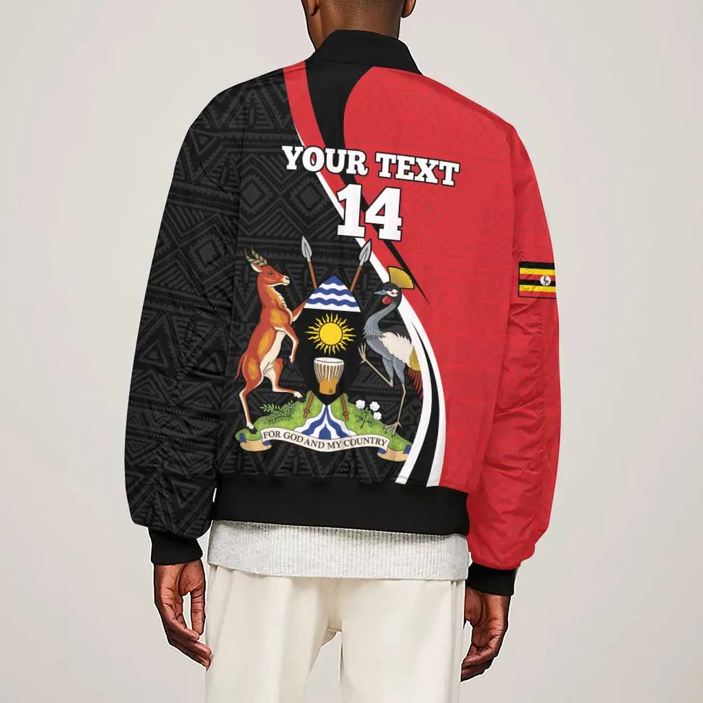 Afro Uganda Rugby Custom Sleeve Zip Bomber Jacket Go Cranes - African Pattern LT14