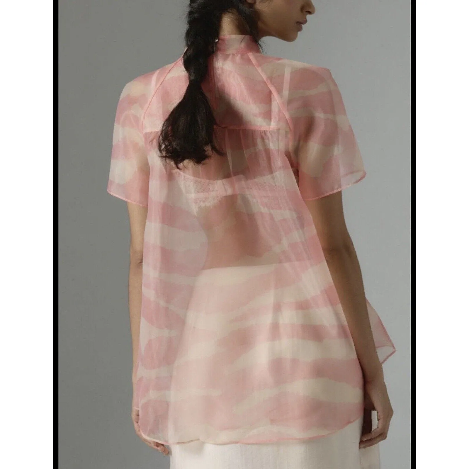 Anthropologie Daniel Rainn Women's Pink Puff Sleeve Sheer Organza Top – Large