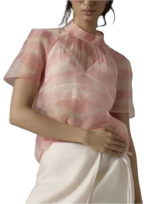 Anthropologie Daniel Rainn Women's Pink Puff Sleeve Sheer Organza Top – Large