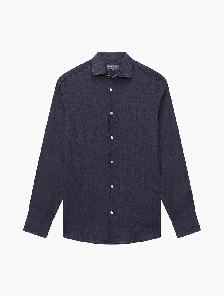 Antonio Linen Shirt LS Midnight Blue