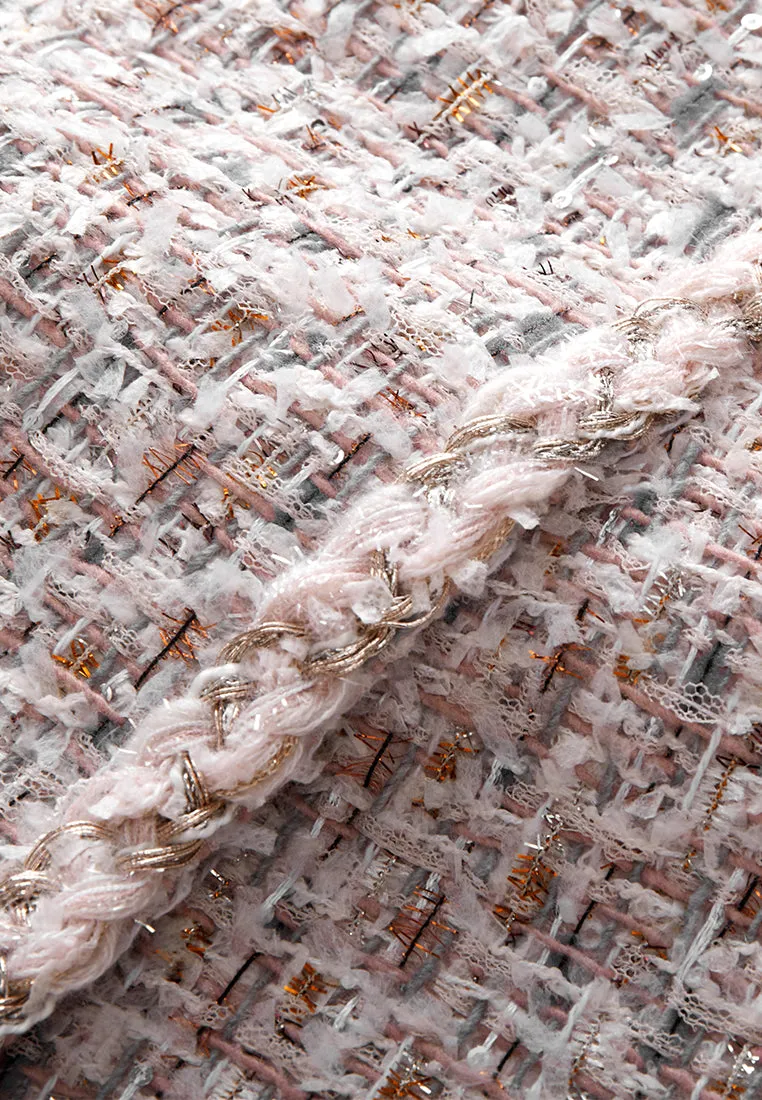 Asymmetric Mixed Tweed Embellished-button