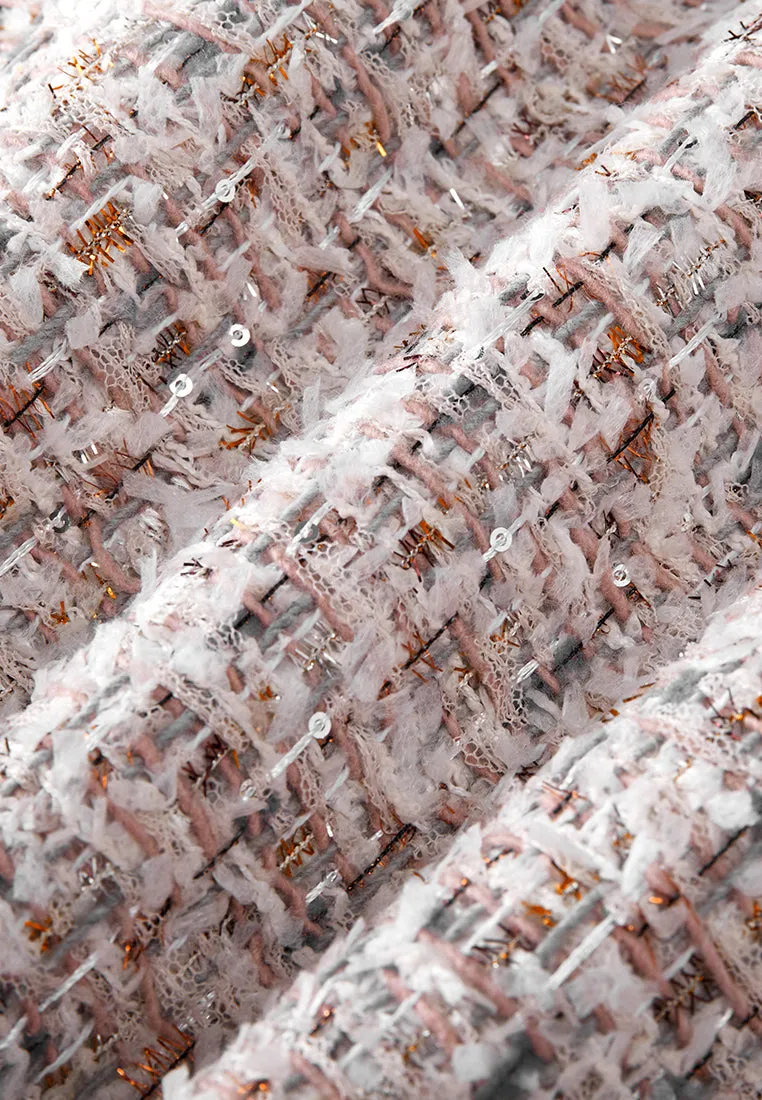 Asymmetric Mixed Tweed Embellished-button
