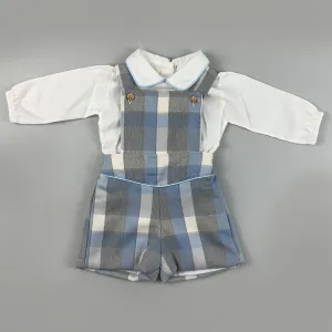 Baby Boys Checked Romper Shorts and Shirt Outfit - Blue