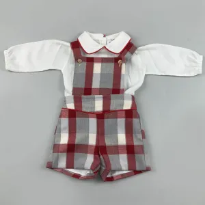Baby Boys Checked Romper Shorts and Shirt Outfit - Red