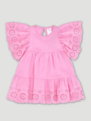 Baby Girls Anglaise Lace Dress - Light Pink