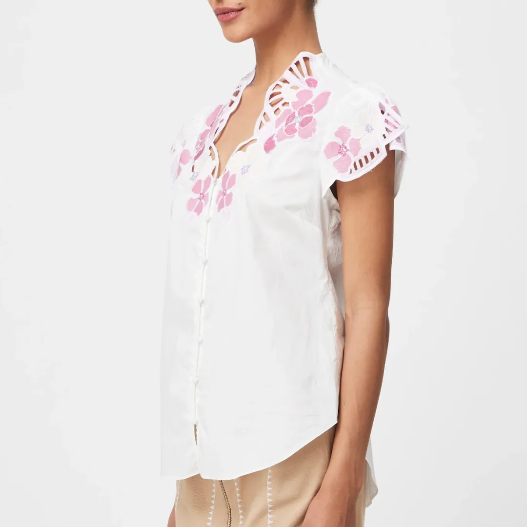 Ballou Embroidered Cotton Voile Blouse / Ivory Blush