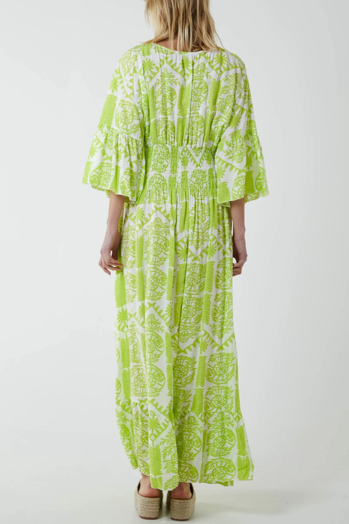 Baroque Shirred Bodice Maxi Dress