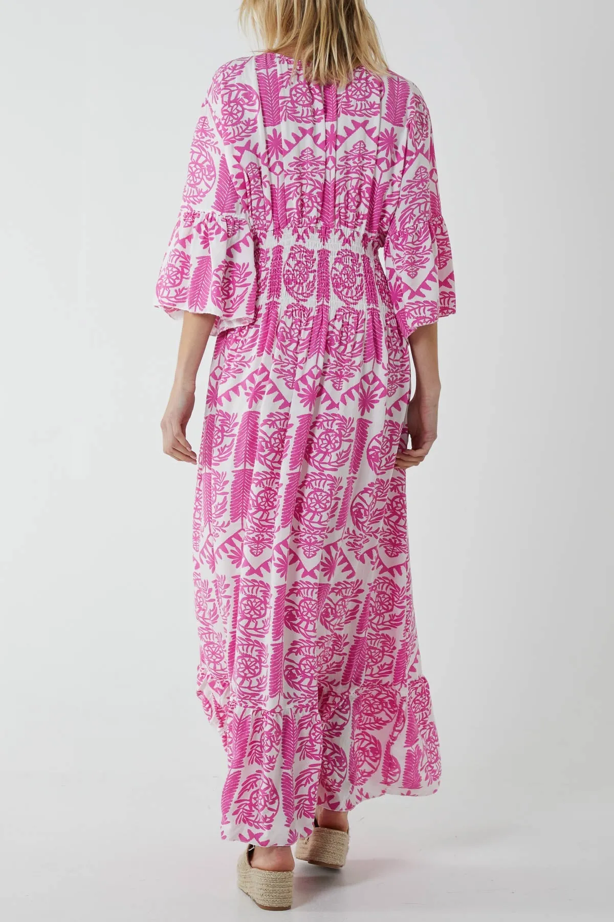 Baroque Shirred Bodice Maxi Dress