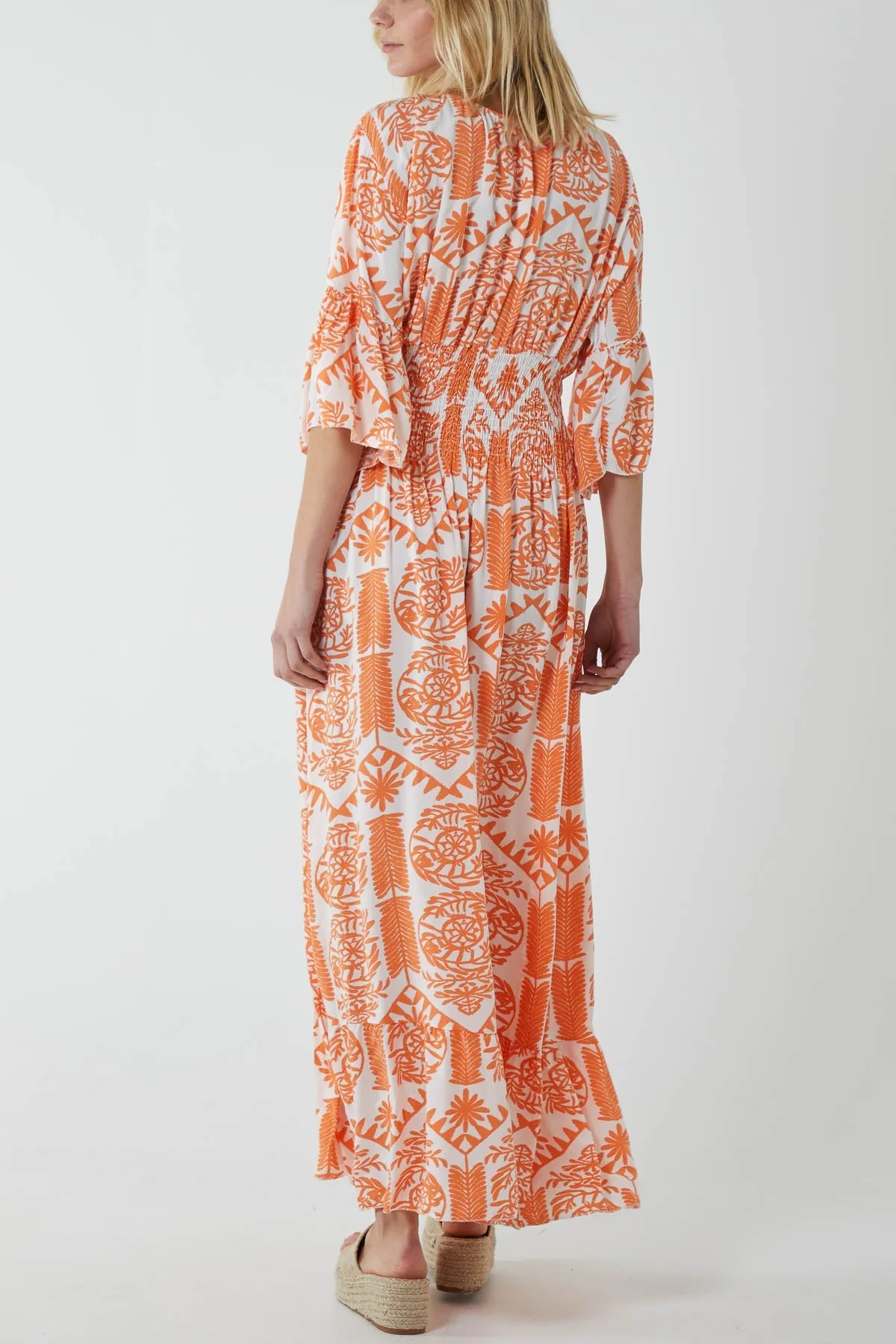 Baroque Shirred Bodice Maxi Dress