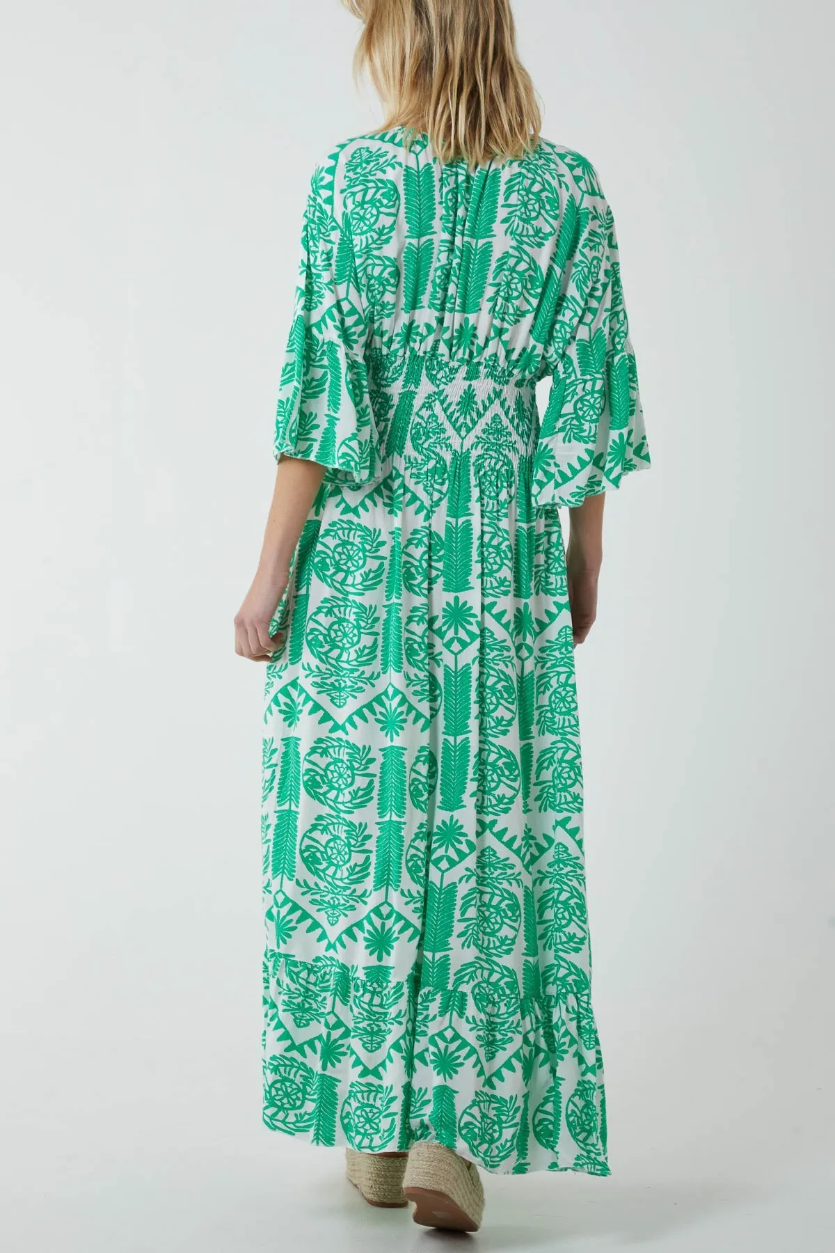 Baroque Shirred Bodice Maxi Dress