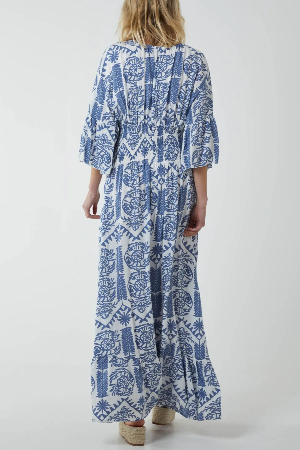Baroque Shirred Bodice Maxi Dress