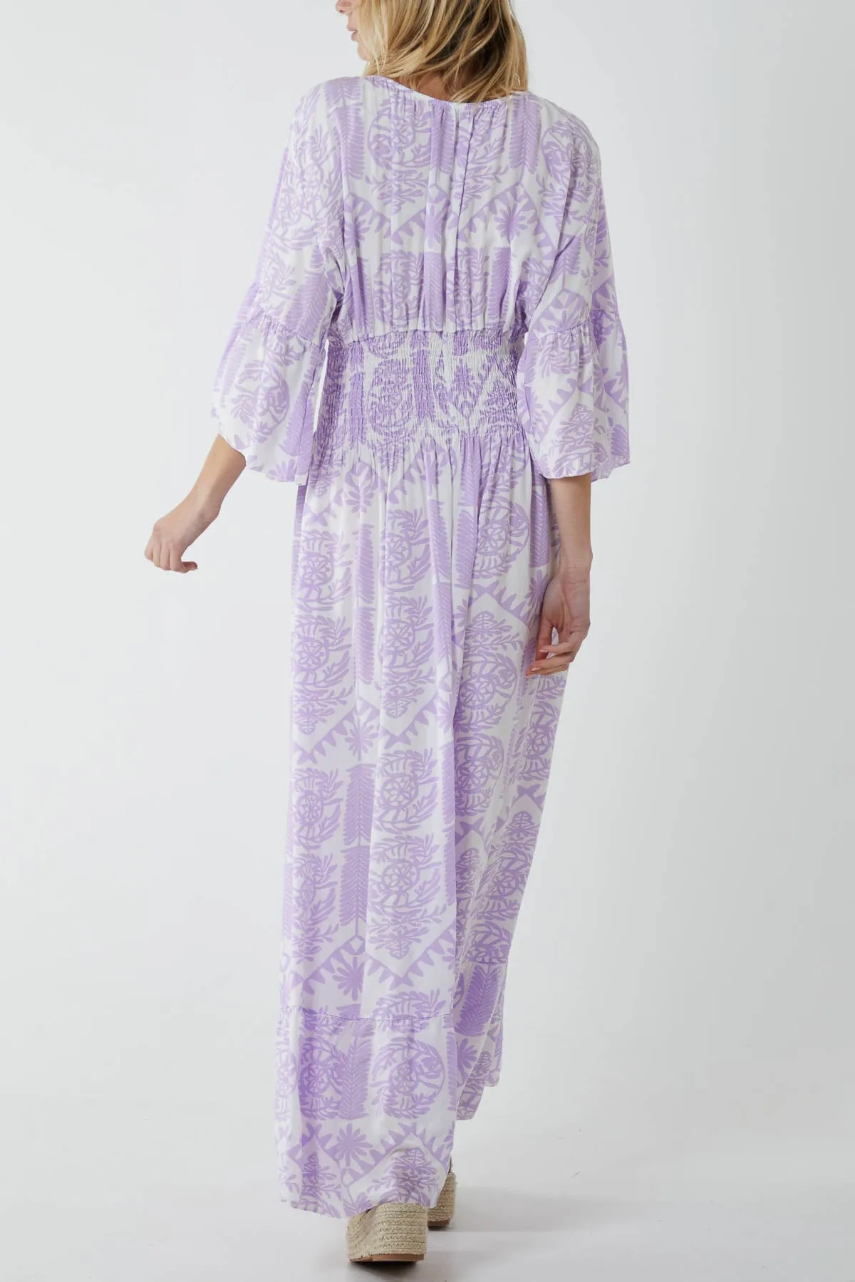 Baroque Shirred Bodice Maxi Dress