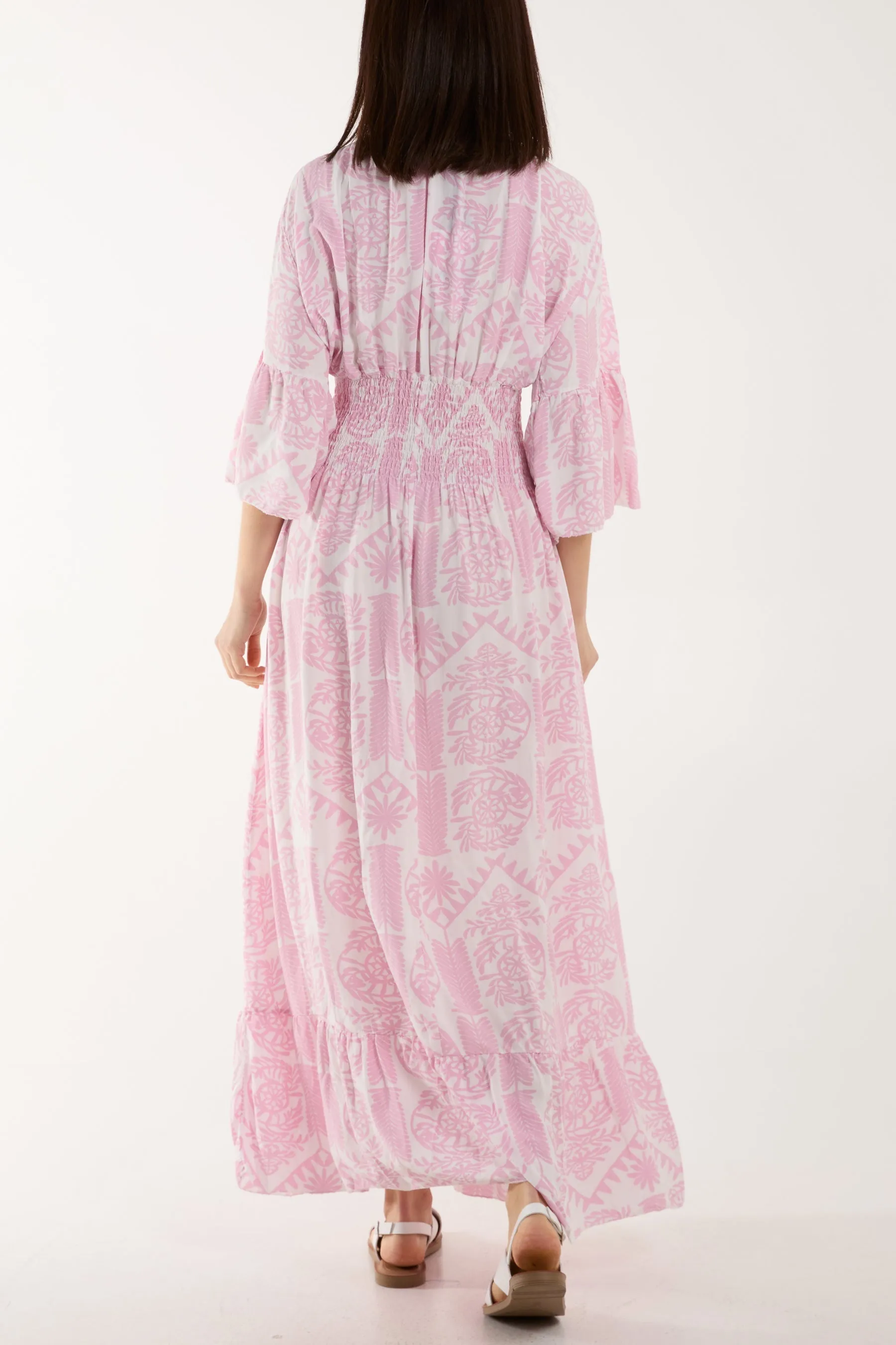 Baroque Shirred Bodice Maxi Dress