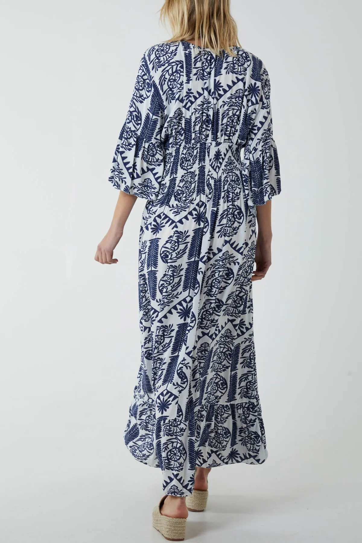 Baroque Shirred Bodice Maxi Dress