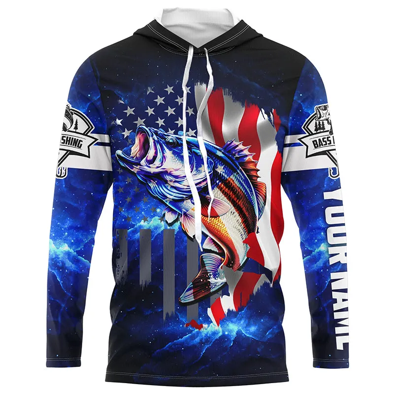 Bass Fishing 3D American Flag patriotic Customize Bass Long sleeve fishing jerseys NPQ211