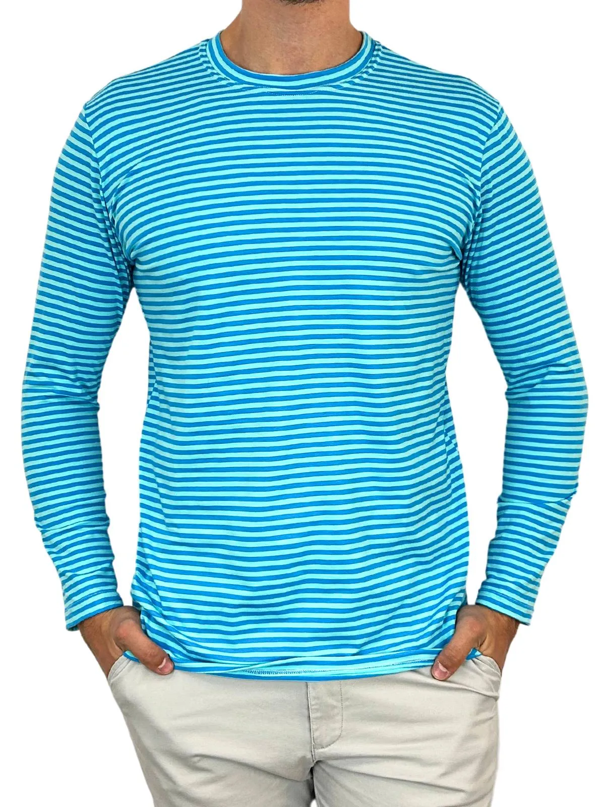 Bermuda Stripe Cotton L/S Tee - Aqua