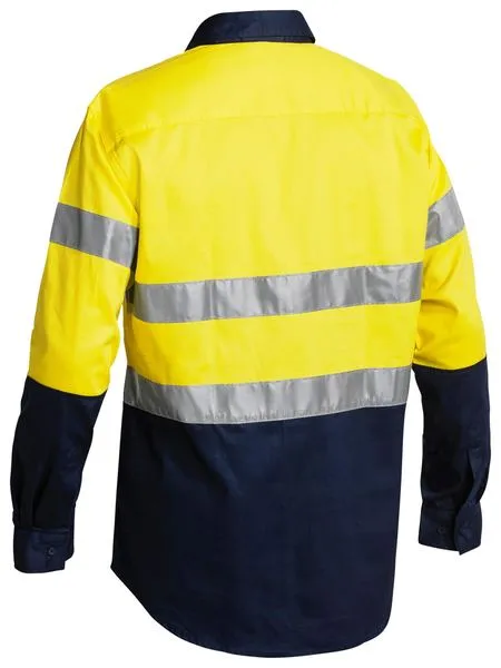 Bisley 2 Tone Closed Front Hi Vis Drill Shirt 3M Reflective Tape - Long Sleeve