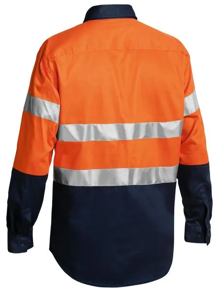 Bisley 2 Tone Closed Front Hi Vis Drill Shirt 3M Reflective Tape - Long Sleeve