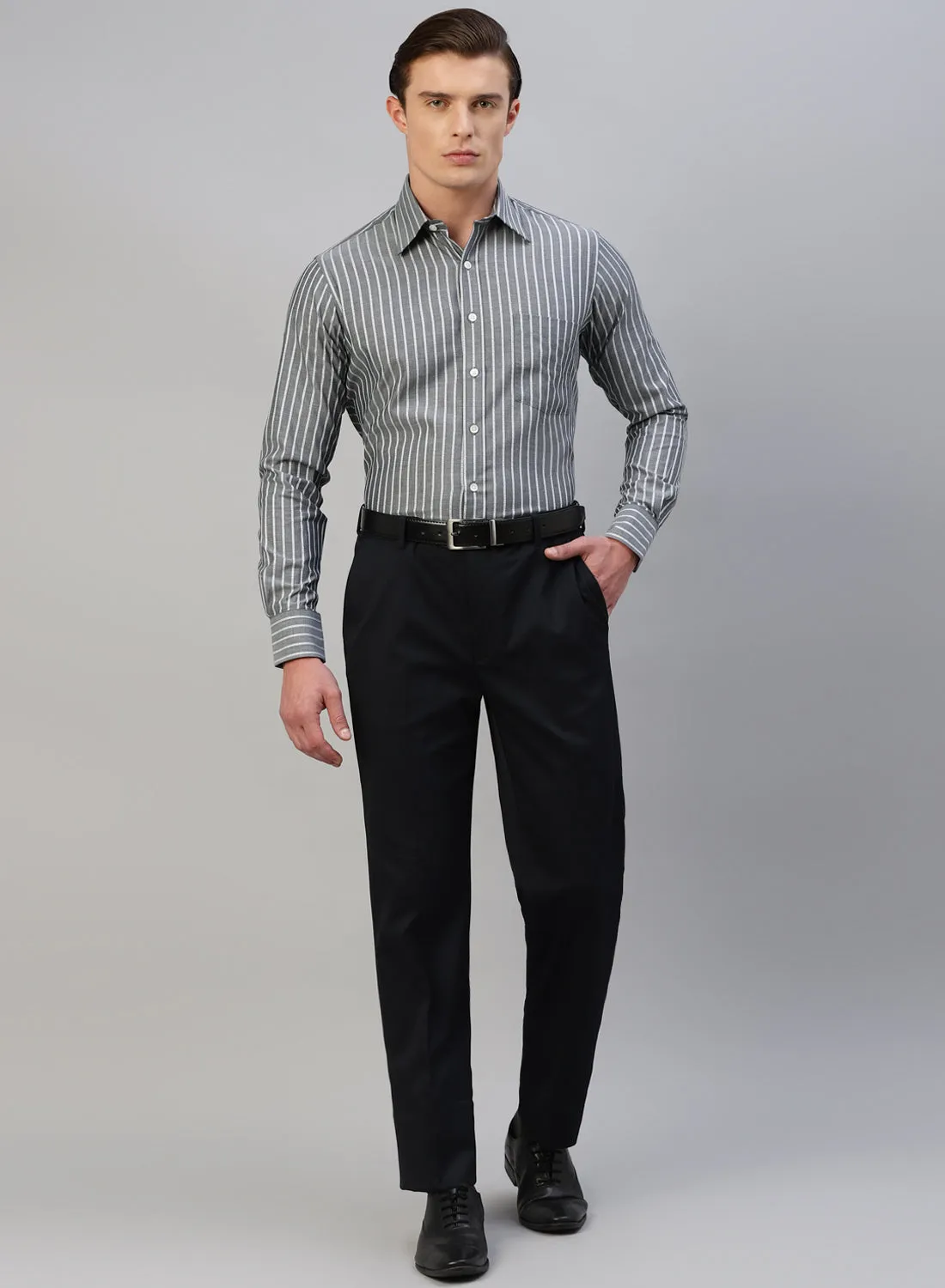 Black Cotton Structured Full Sleeve Shirt