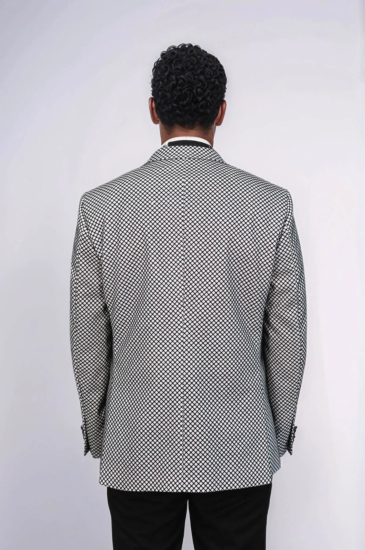Black Patterned Over White Men Prom Blazer - Wessi