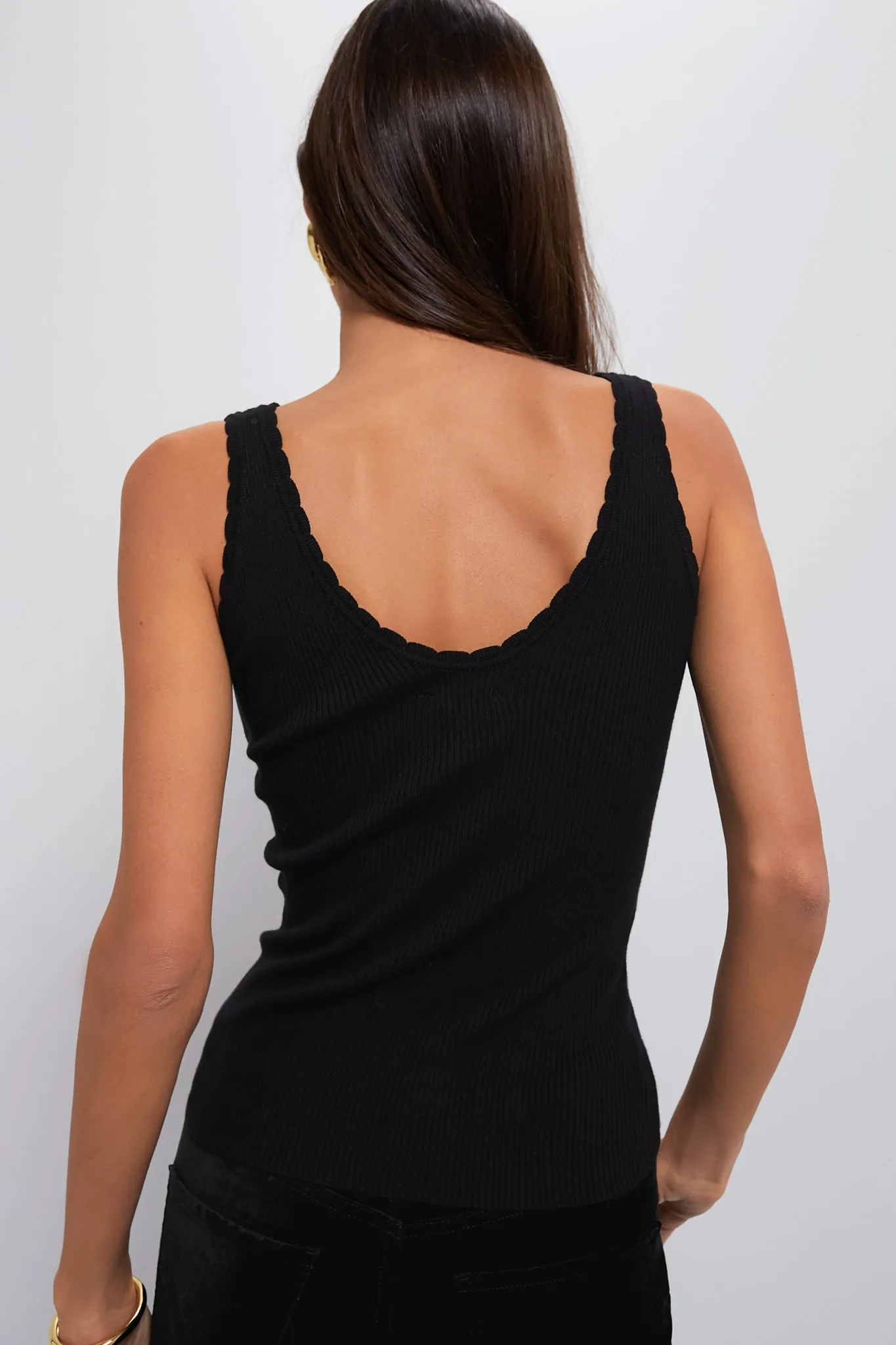 Black Scalloped Rib Heidi Knit Tank