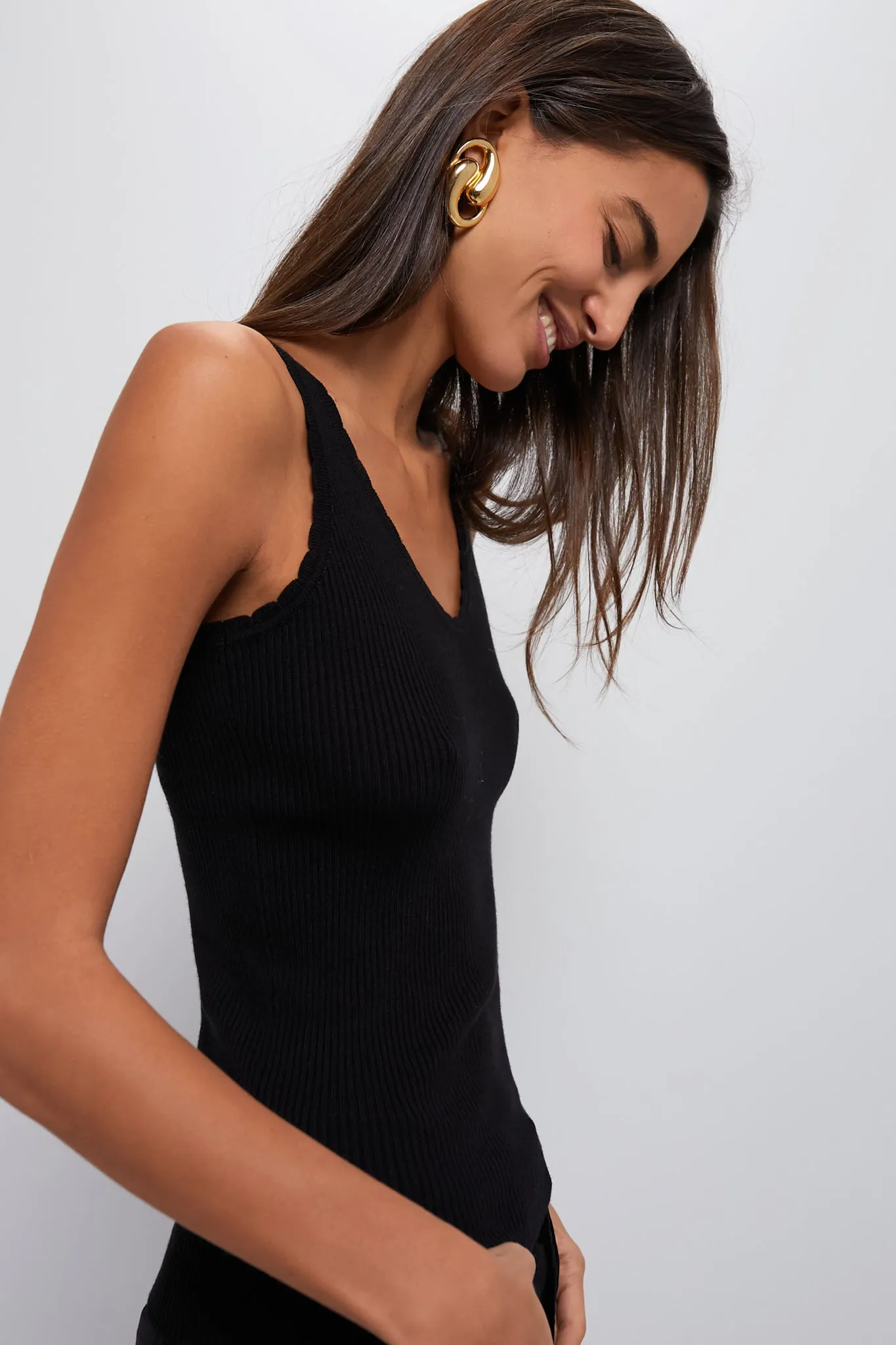Black Scalloped Rib Heidi Knit Tank