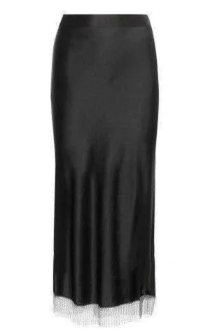 Black Silk Metal Fringe Skirt