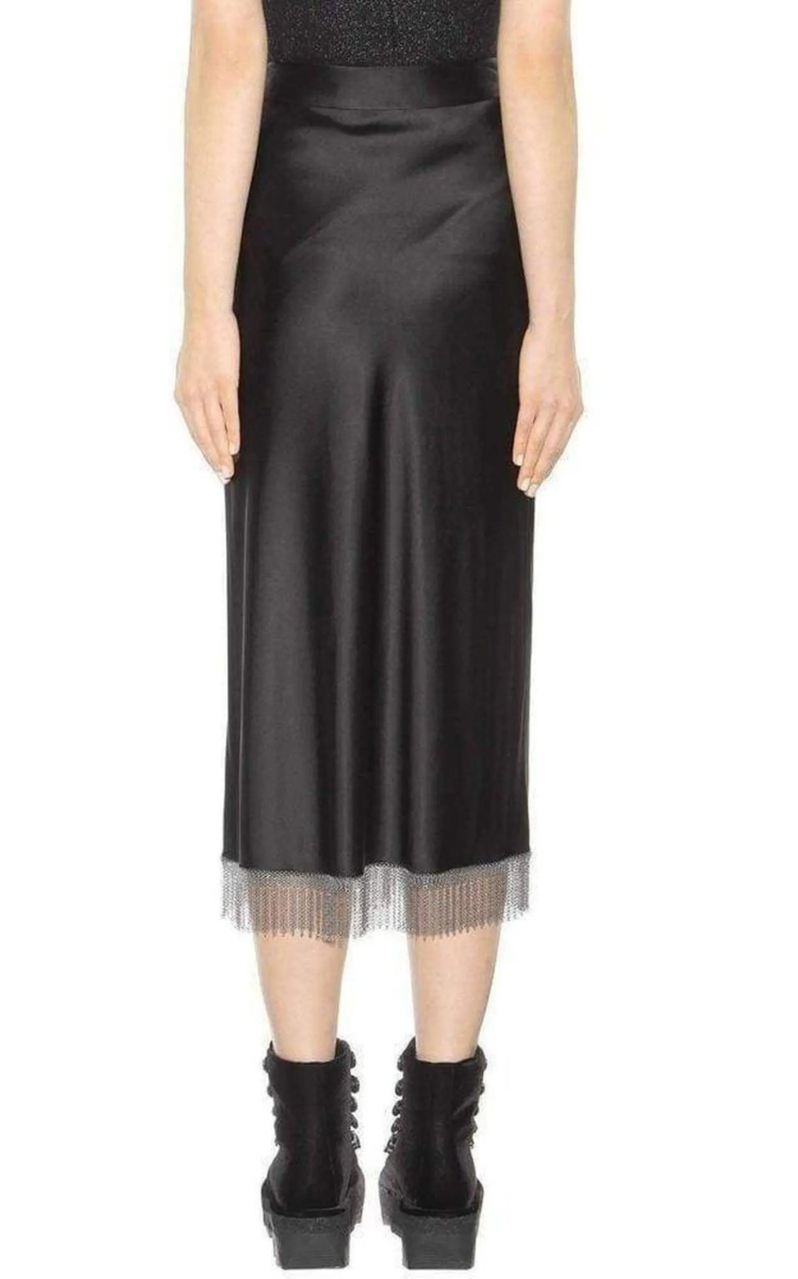 Black Silk Metal Fringe Skirt