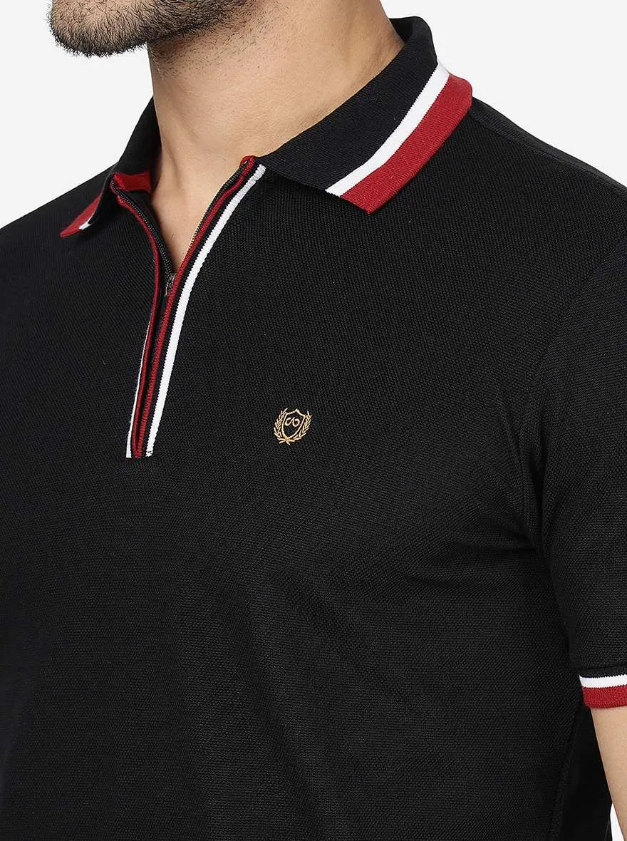 Black Solid Slim Fit Polo T-Shirt | JadeBlue