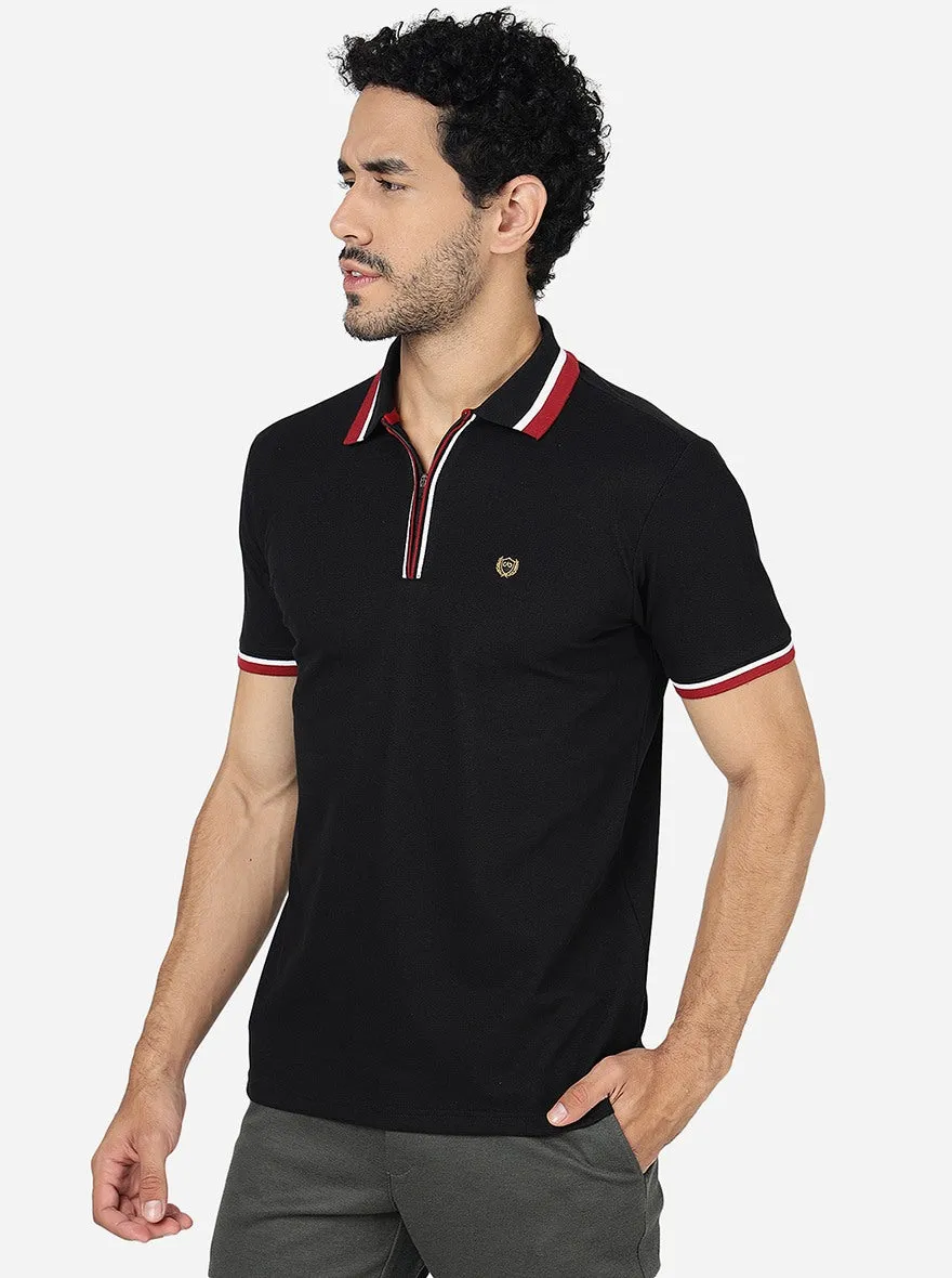 Black Solid Slim Fit Polo T-Shirt | JadeBlue