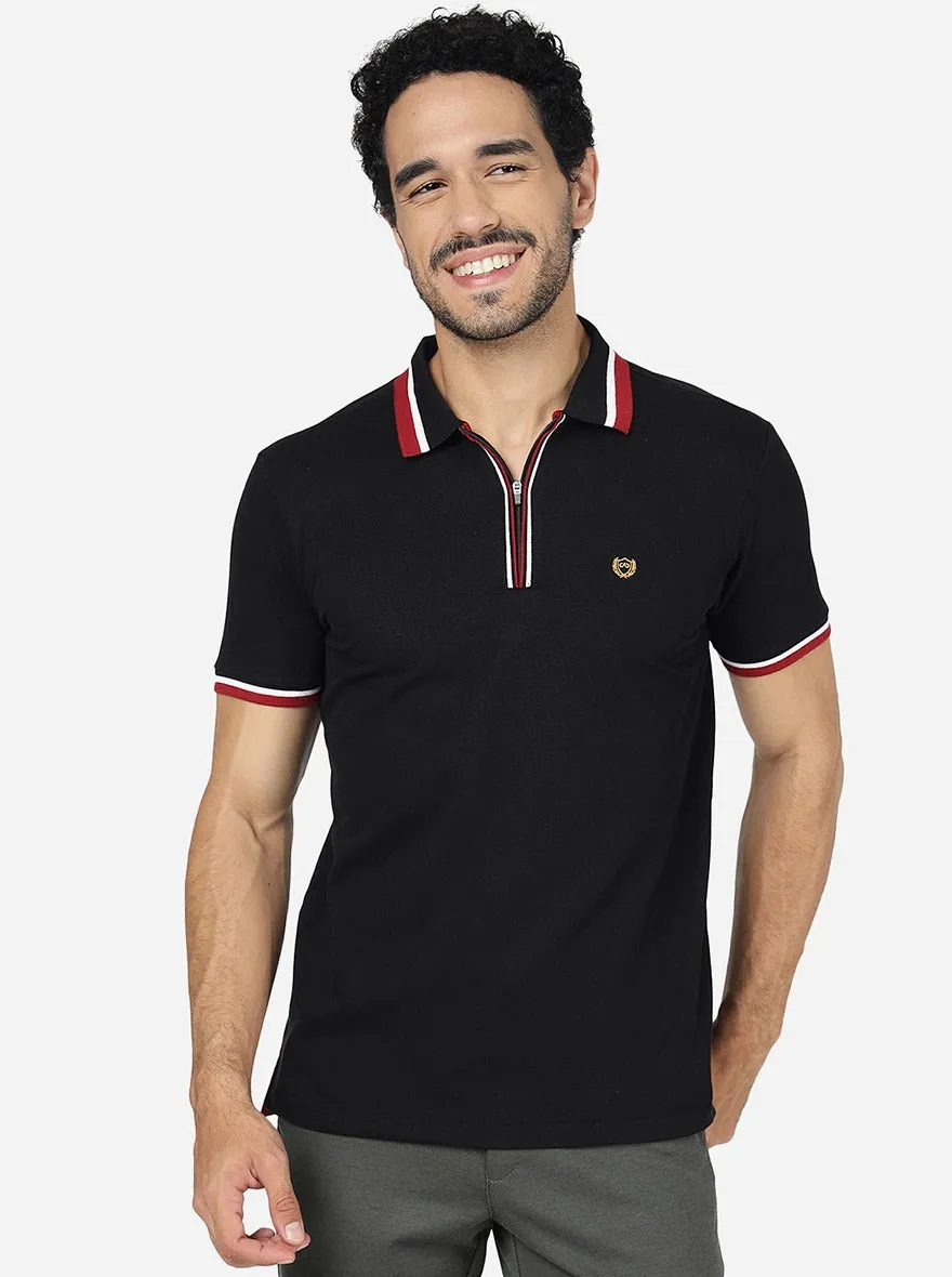 Black Solid Slim Fit Polo T-Shirt | JadeBlue