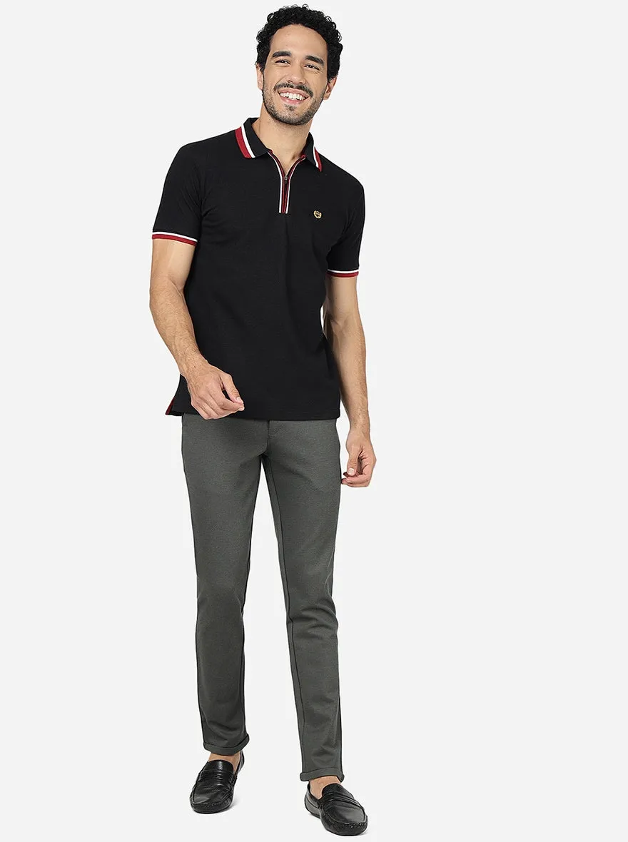 Black Solid Slim Fit Polo T-Shirt | JadeBlue