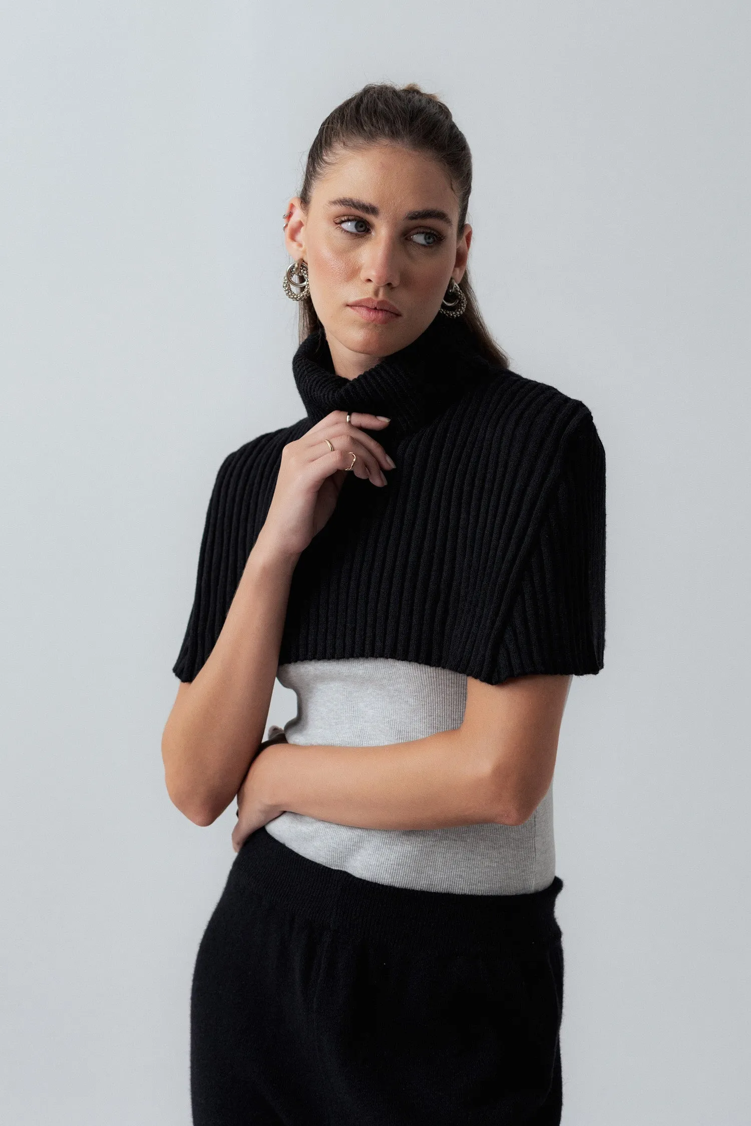 Black Turtleneck Cropped Sweater