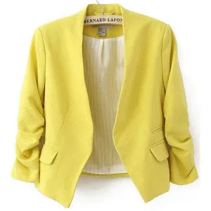 Blazer Women Candy Color Female Blazer Women Jacket 3/4 Sleeve Pockets None Button Woman Slim Short Suit Jacket Blazer Feminino