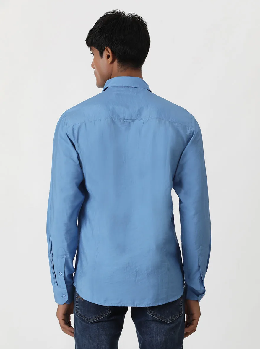 Blue Solid Slim Fit Casual Shirt | Greenfibre