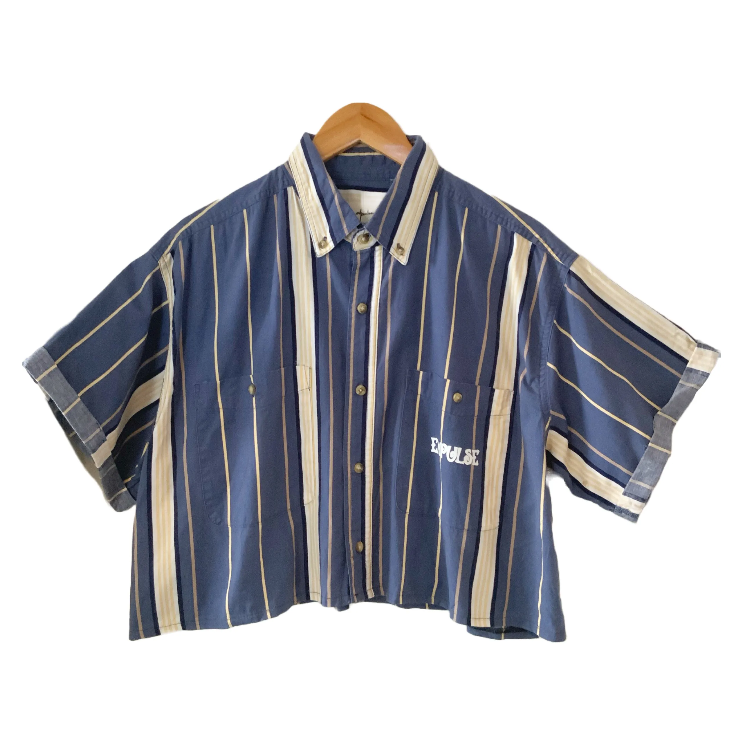 Blue/Yellow Cropped Button-up