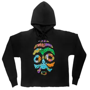 BORNO MAIDUGURI WARRIOR MASK WITH BLACK EYES (LADIES CROPPED FRENCH TERRY HOODIE)