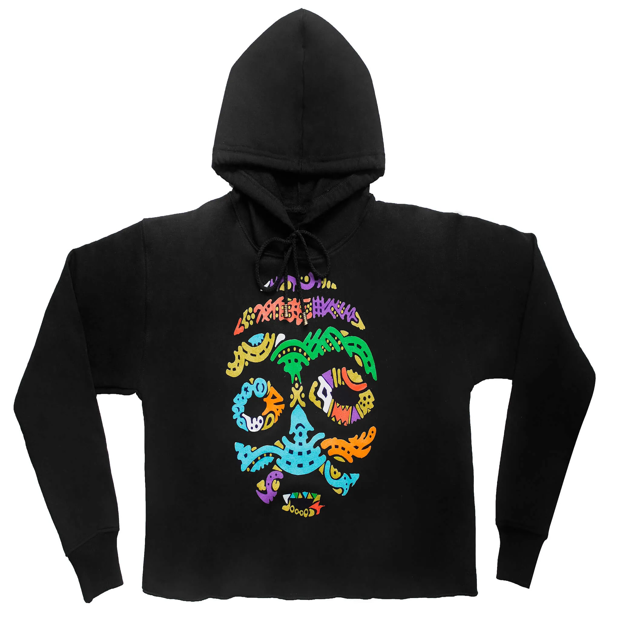 BORNO MAIDUGURI WARRIOR MASK WITH BLACK EYES (LADIES CROPPED FRENCH TERRY HOODIE)