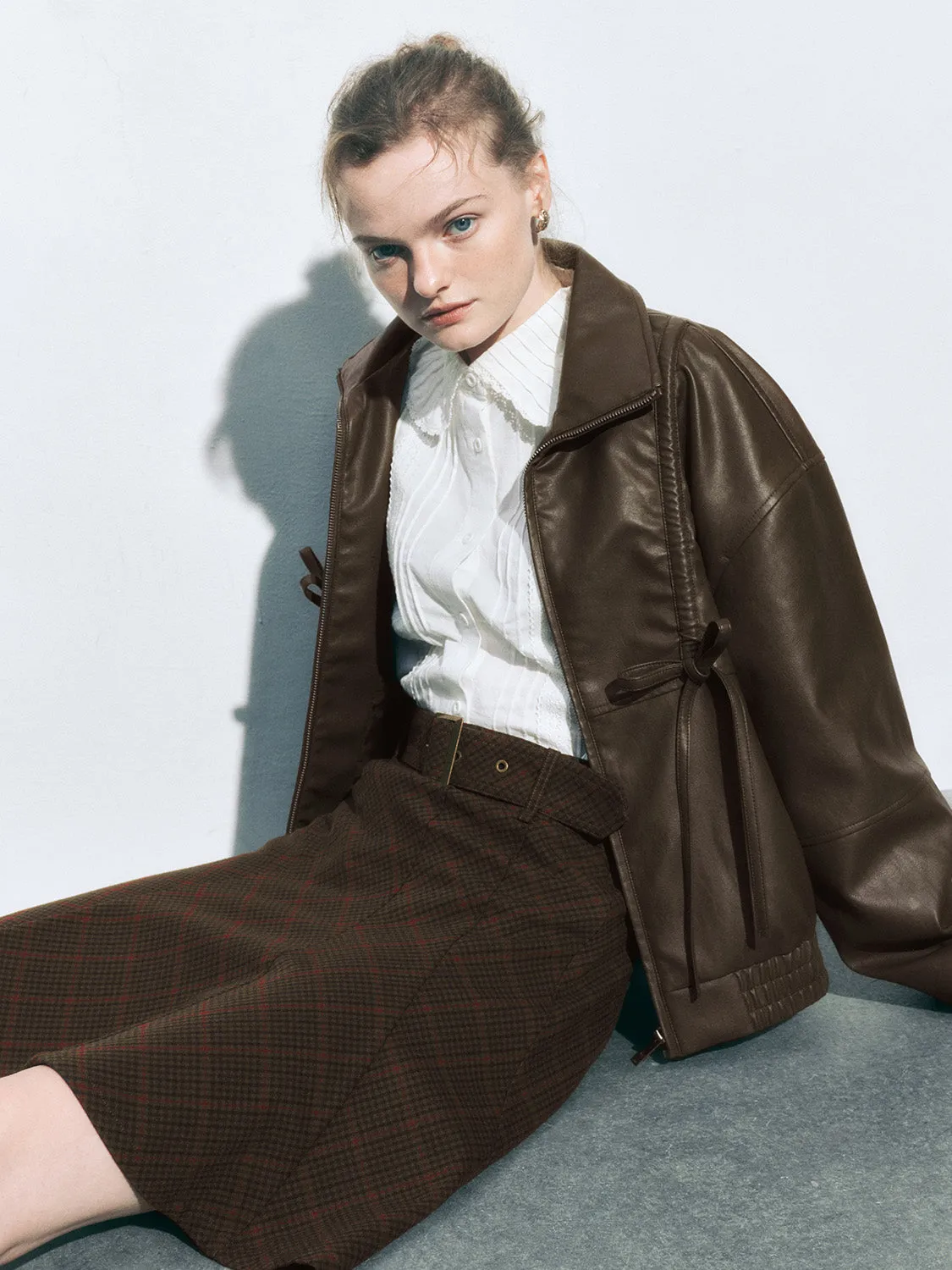 Bow Decor Leather Jackets
