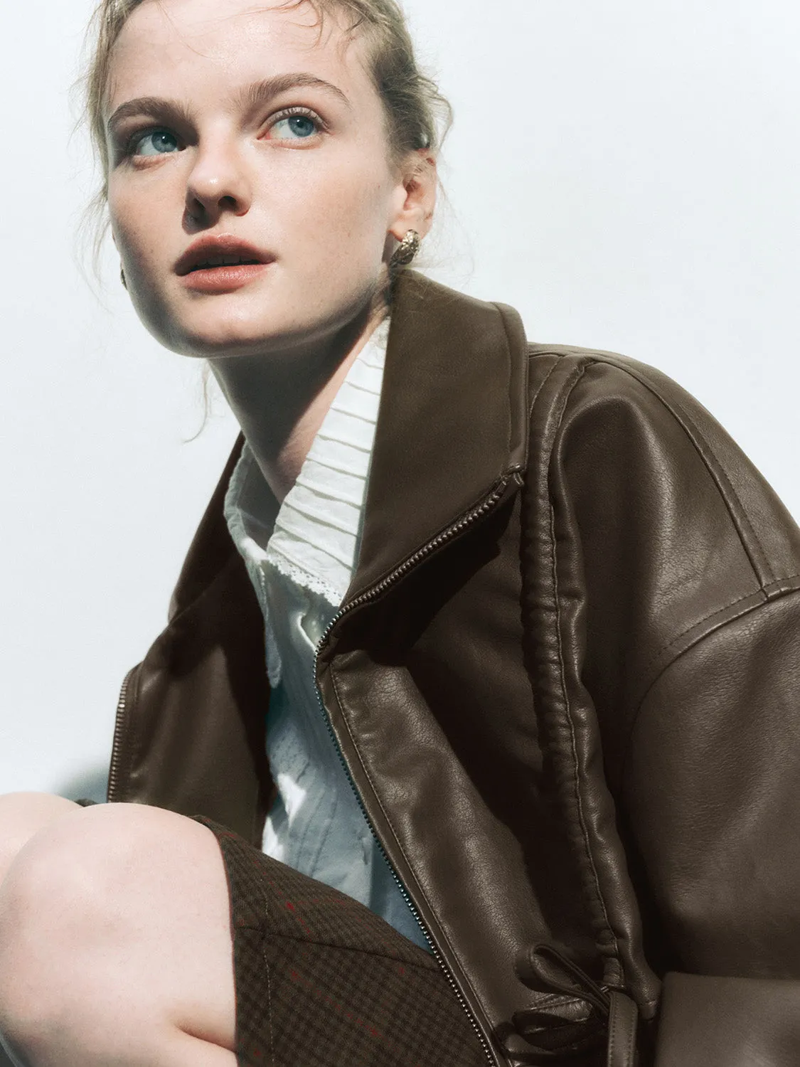 Bow Decor Leather Jackets