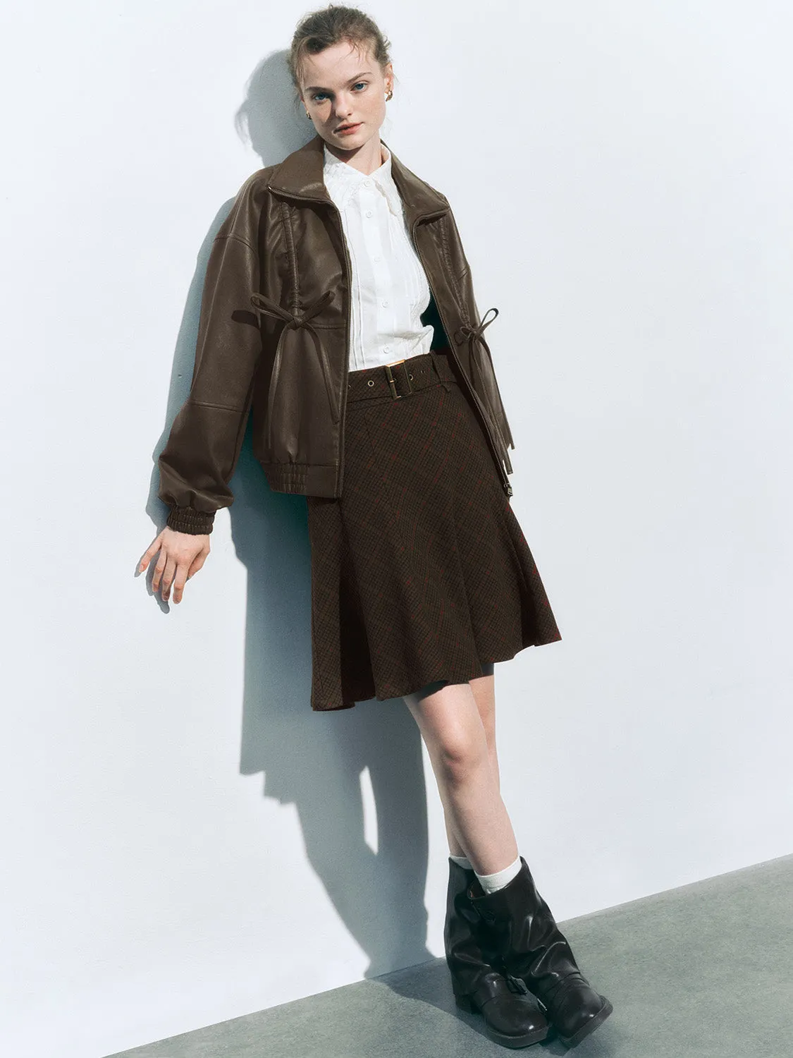 Bow Decor Leather Jackets